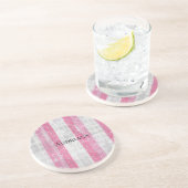 Girly Pink Silver Stripes Sparkle Christmas コースター (側面)