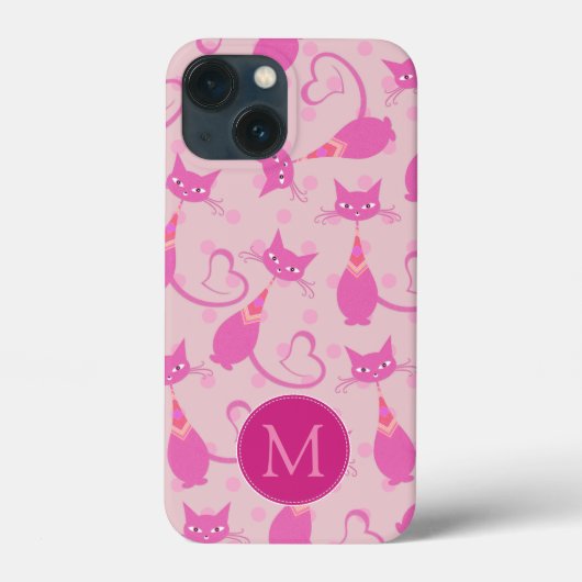 Girly Pink Sleek Cat Pattern Monogram Case-Mate iPhoneケース (裏面)