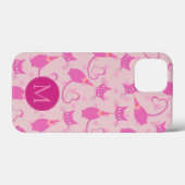 Girly Pink Sleek Cat Pattern Monogram Case-Mate iPhoneケース (裏面 (横))