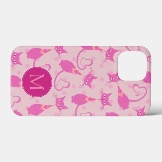 Girly Pink Sleek Cat Pattern Monogram Case-Mate iPhoneケース (裏面 (横))