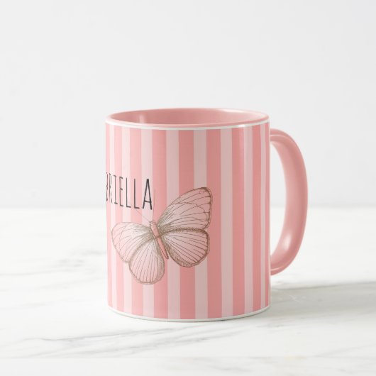 Girly Pink Stripes Butterfly マグカップ (正面右)