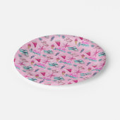 Girly Pink Summer Beach Watercolor Pattern ペーパープレート (アングル)