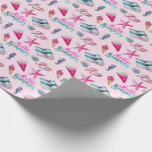 Girly Pink Summer Beach Watercolor Pattern ラッピングペーパー (角)