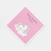 Girly Pink Unicorn on Cloud Birthday スタンダードランチョンナプキン (角)