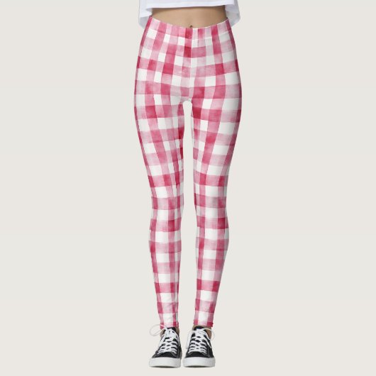  Girly Pink White Plaid レギンス (正面)