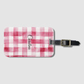 Girly Pink White Plaid Stripes ラゲッジタグ (正面横)