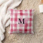 Girly Pink White Plaid Stripes Monogram  クッション (ブランケット)