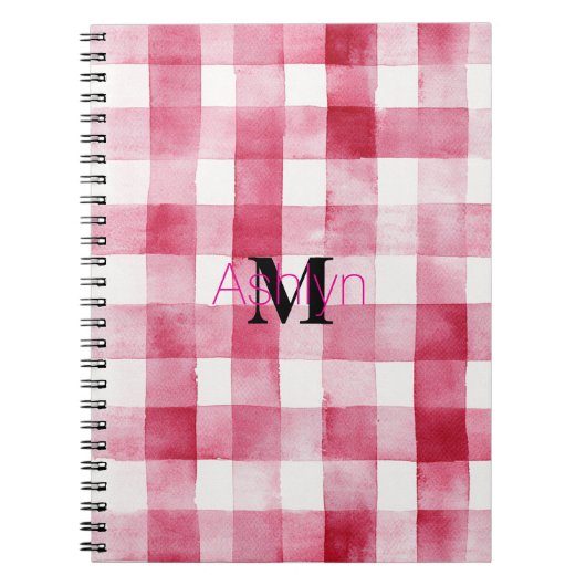 Girly Pink White Plaid Stripes Monogram ノートブック (正面)