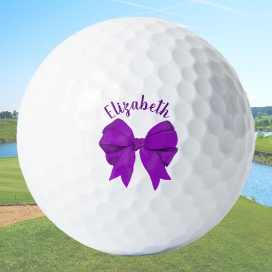Girly Purple Bow Lady Golfer Custom Name ゴルフボール