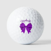 Girly Purple Bow Lady Golfer Custom Name ゴルフボール (正面)
