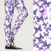 Girly Purple Butterflies Whimsical Patterned レギンス