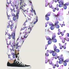 Girly Purple Butterflies Whimsical Patterned レギンス