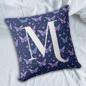 Girly Purple Butterfly Pattern With Bold Monogram クッション