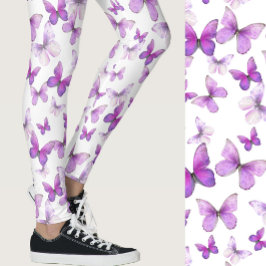 Girly purple butterfly whimsical patterned レギンス