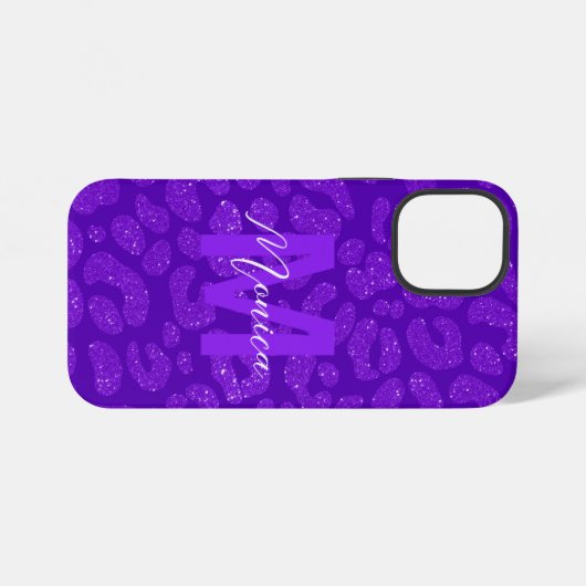 Girly Purple Glitter Monogram Script Name iPhoneケース (裏面横)