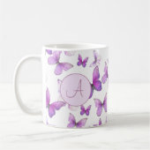 Girly Purple Pastel Butterflies Custom Monogrammed コーヒーマグカップ (左)