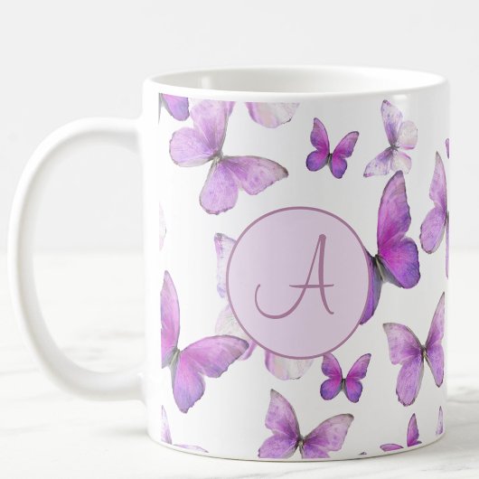 Girly Purple Pastel Butterflies Custom Monogrammed コーヒーマグカップ