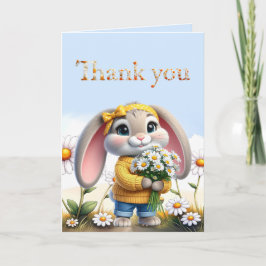 Girly rabbit polka dot bow Thank you サンキューカード