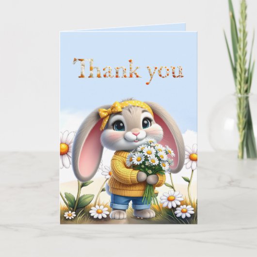 Girly rabbit polka dot bow Thank you サンキューカード (正面)