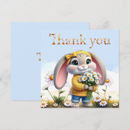 Girly rabbit polka dot bow Thank you サンキューカード (正面/裏面)