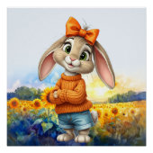 Girly rabbit sunflower field ポスター (正面)