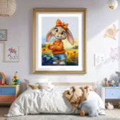 Girly rabbit sunflower field  ポスター