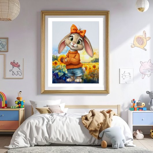 Girly rabbit sunflower field  ポスター