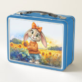 Girly rabbit sunflower field  メタルランチボックス (裏面)