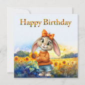 Girly rabbit sunflower field Happy Birthday (正面)