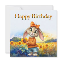 Girly rabbit sunflower field Happy Birthday