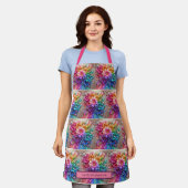 Girly Rainbow Flowers and Glitter Drips Apron エプロン (着用した状態)