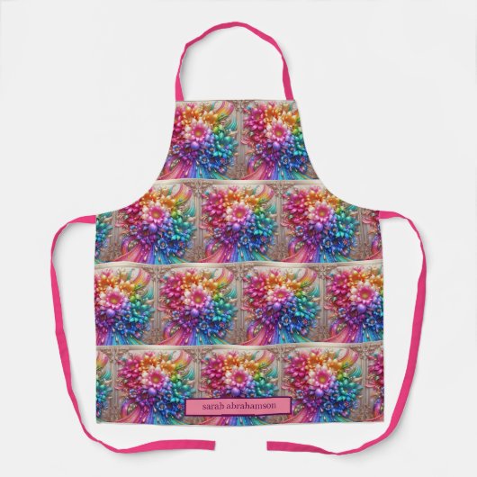 Girly Rainbow Flowers and Glitter Drips Apron エプロン (正面)