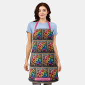 Girly Rainbow Flowers and Glitter Drips Apron エプロン (着用した状態)