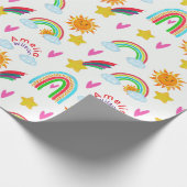 Girly Rainbow Sun Star Name Pattern for Kids ラッピングペーパー (角)