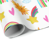 Girly Rainbow Sun Star Name Pattern for Kids ラッピングペーパー (ロールコーナー)