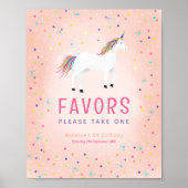 Girly Rainbow Unicorn Birthday Favor Sign ポスター (正面)