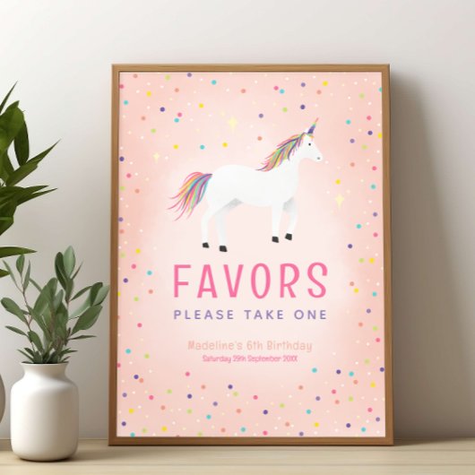 Girly Rainbow Unicorn Birthday Favor Sign ポスター