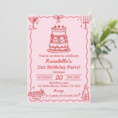 Girly Red and Pink Bow Cake Birthday Invitation 招待状 (スタンド正面)