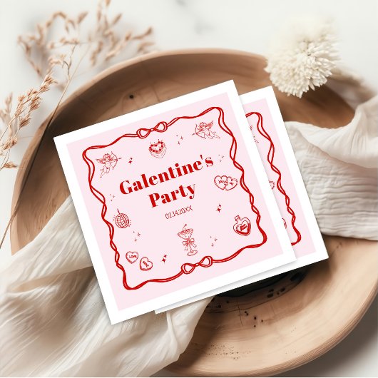 Girly Red Coquette Galentine's Party スタンダードカクテルナプキン