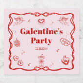 Girly Red Coquette Galentine's  Party スパークリングワインラベル (シングルラベル)