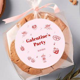 Girly Red Coquette Galentine's Party ラウンドシール