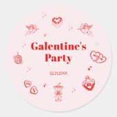 Girly Red Coquette Galentine's Party ラウンドシール (正面)