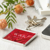 Girly Red Glitter monogram Initial Wedding Couple  キーホルダー (側面)