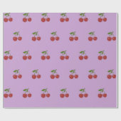 Girly Retro Pastel Purple Red Cherry Fruit Pattern ラッピングペーパー (フラット)