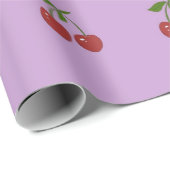 Girly Retro Pastel Purple Red Cherry Fruit Pattern ラッピングペーパー (ロールコーナー)