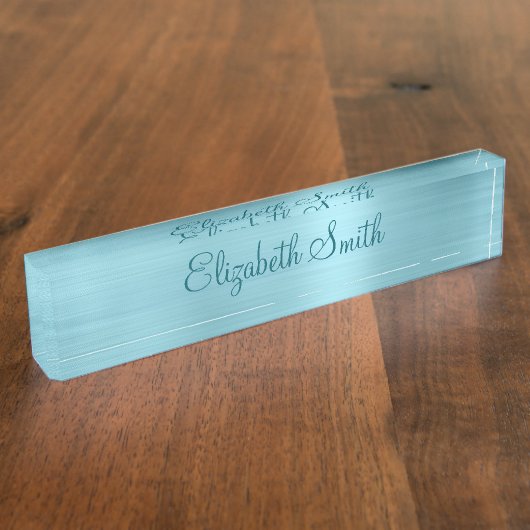 Girly Robin Egg Blue Faux Metallic Foil デスクネームプレート (側面)