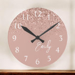 Girly Rose Gold Blush Pink Glitter Monogram ラージ壁時計<br><div class="desc">Girly Rose Gold Blush Pink Sparkle Glitter Brushed Script Monogram Name Clock. This makes the perfect sweet 16 birthday,  wedding,  bridal shower,  anniversary,  baby shower or bachelorette party gift for someone that loves glam luxury and chic styles.</div>