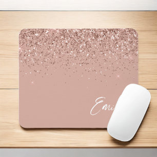 Girly Rose Gold - Blush Pink Glitter Monogram Mous マウスパッド
