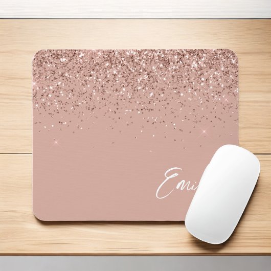 Girly Rose Gold - Blush Pink Glitter Monogram Mous マウスパッド