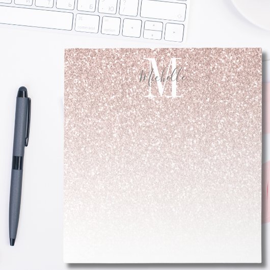 Girly Rose Gold Blush Pink Glitter Monogram Name ノートパッド